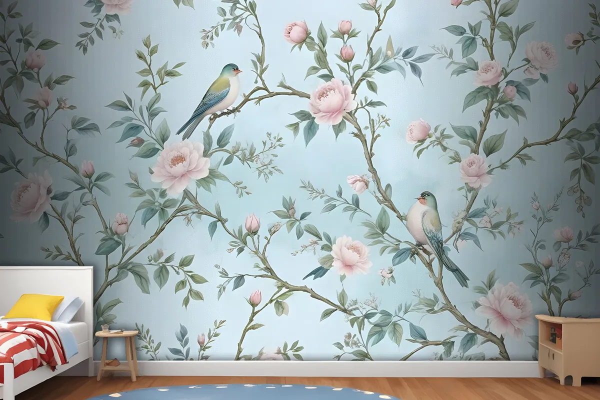 Fototapete Pfingstrosenblüte In AquarellChinoiserie