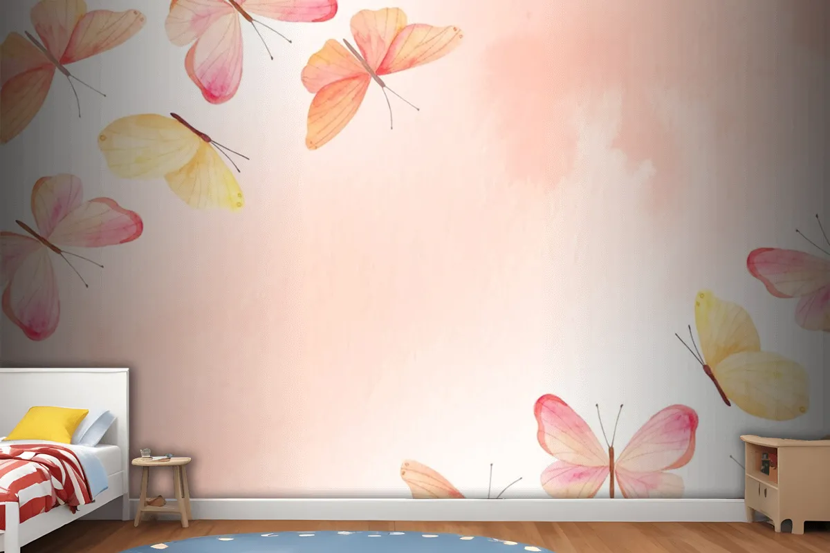 Fototapete Aquarell Bunter Schmetterling Hintergrund Kinder Mädchen